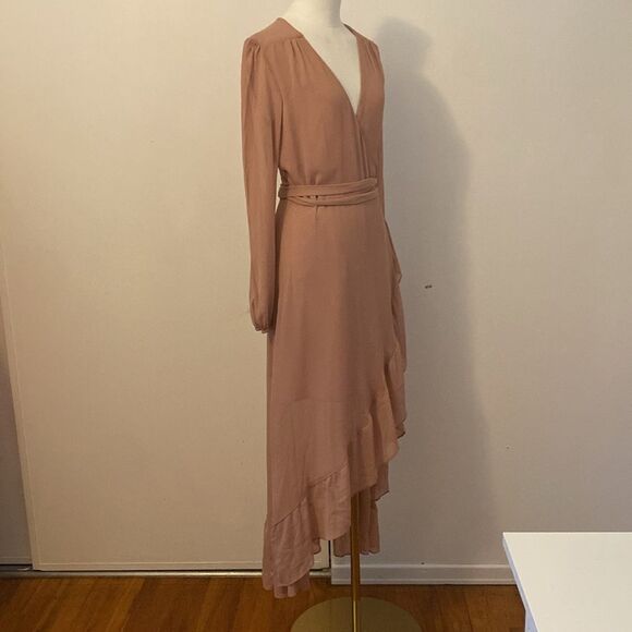 WAYF Blush Pink Long Sleeve Flowy Wrap Dress Size Large - Picture 6 of 14